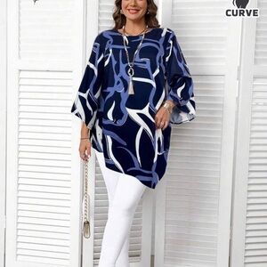 Women's Blue Abstract Tunic